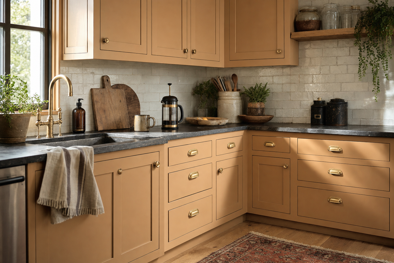 Fairmont Gold by Benjamin Moore on cabinets