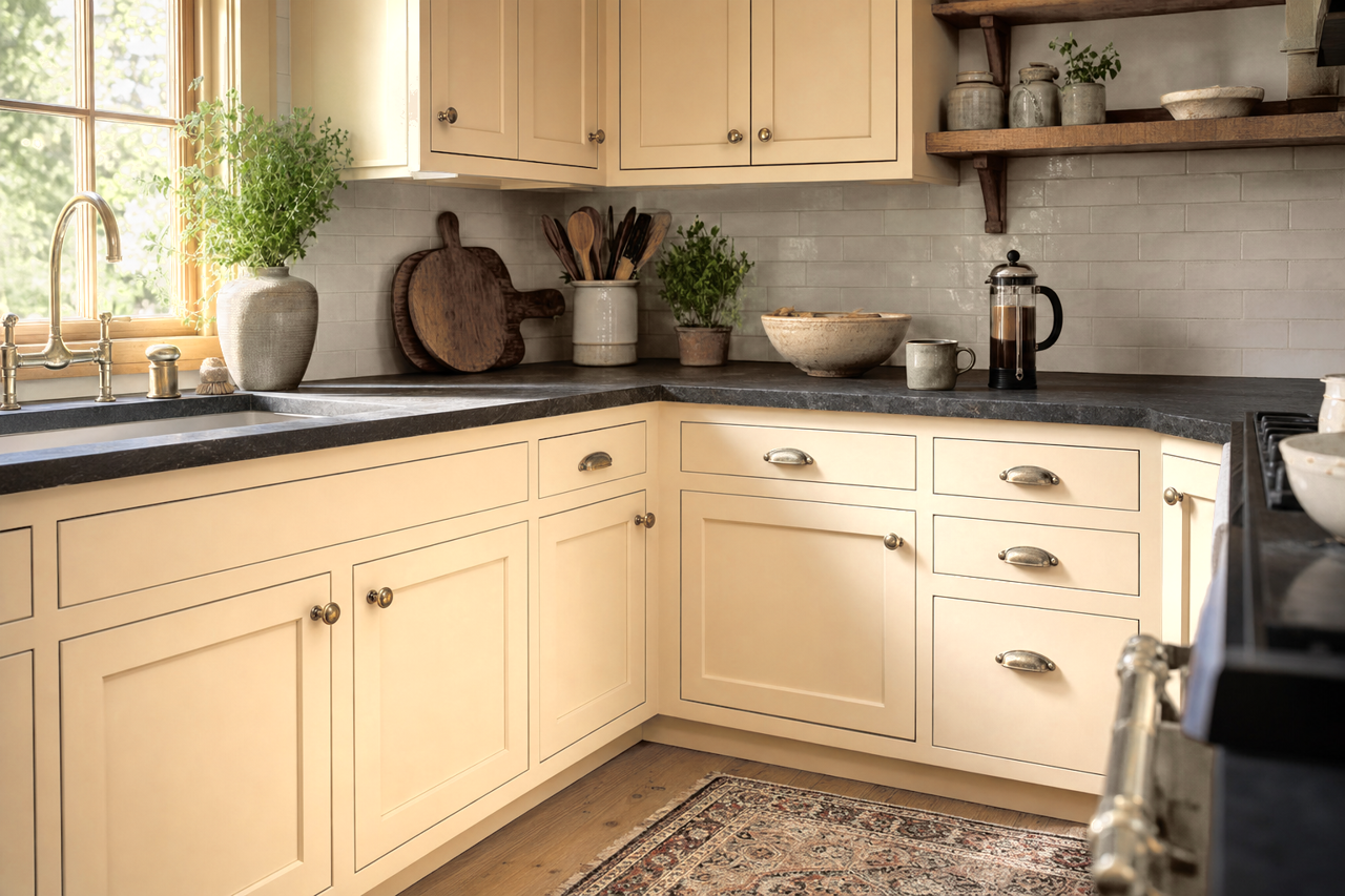 Alpaca by Benjamin Moore on cabinets