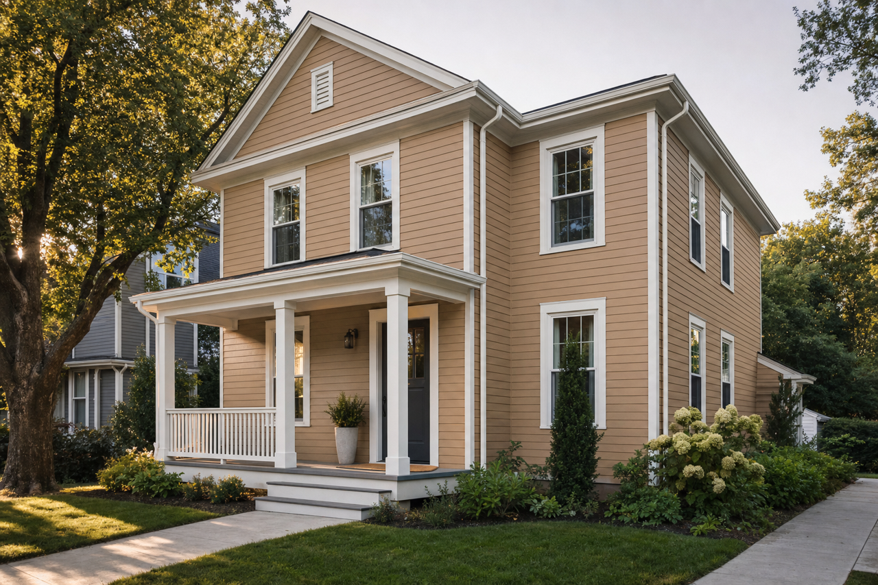 Hillcrest Tan by Benjamin Moore on exterior