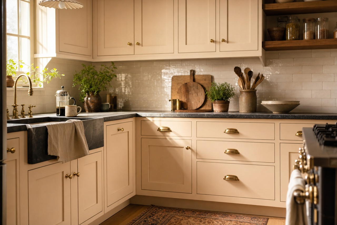 Bayshore Beige by Benjamin Moore on cabinets