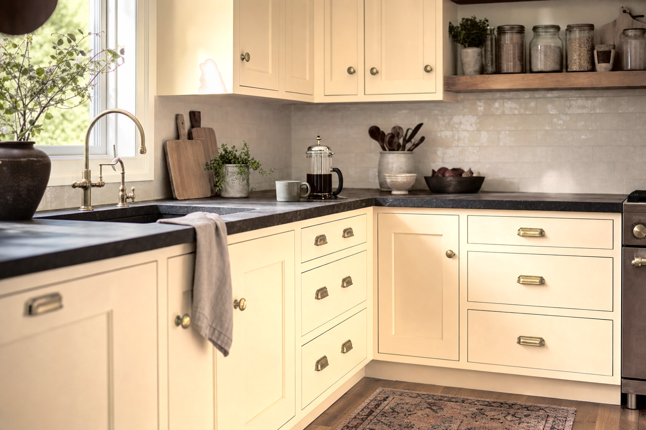 Creamy by Benjamin Moore on cabinets