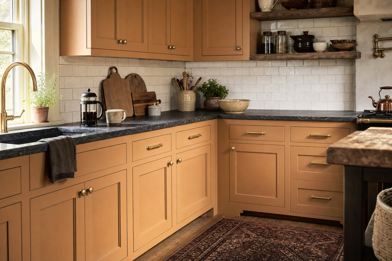 Warm Apple Crisp by Benjamin Moore on cabinets