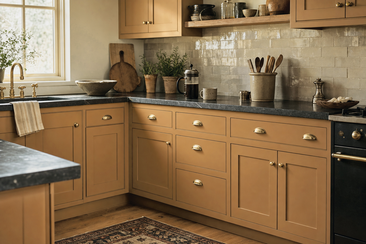 Byzantine Gold by Benjamin Moore on cabinets