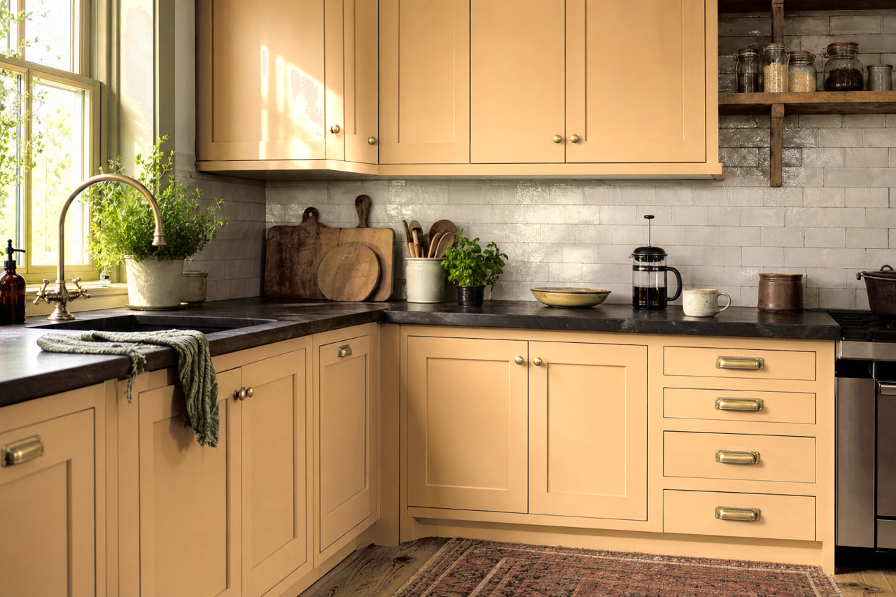 Boardwalk by Benjamin Moore on cabinets