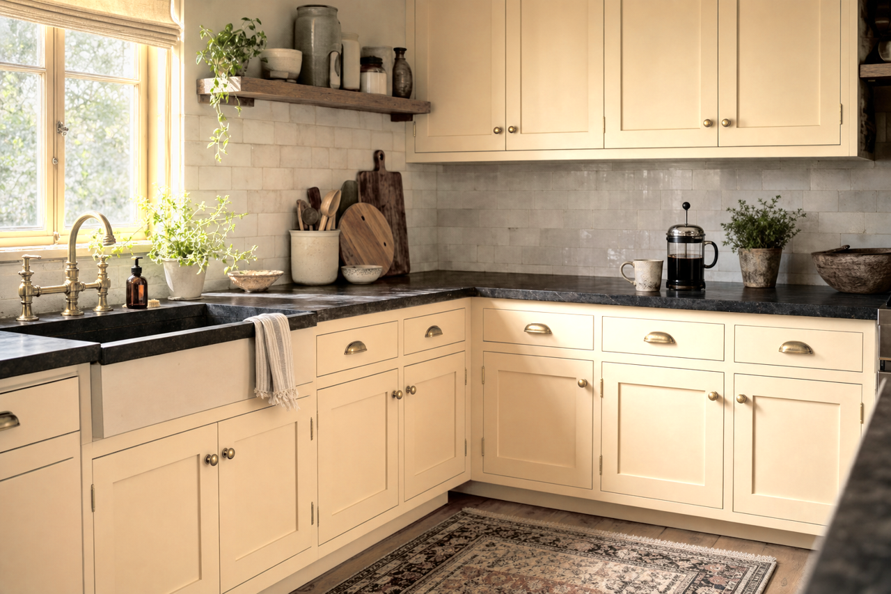 Chamois by Benjamin Moore on cabinets
