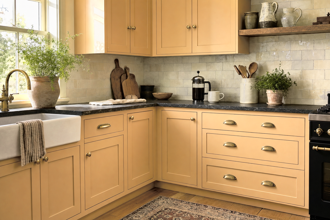 Tawny Bisque by Benjamin Moore on cabinets