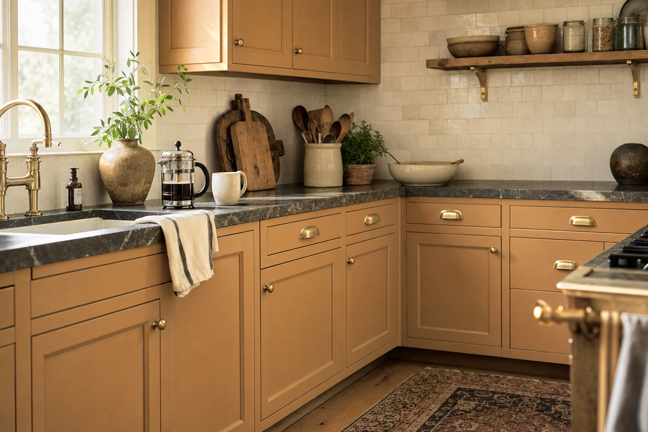 Classic Caramel by Benjamin Moore on cabinets