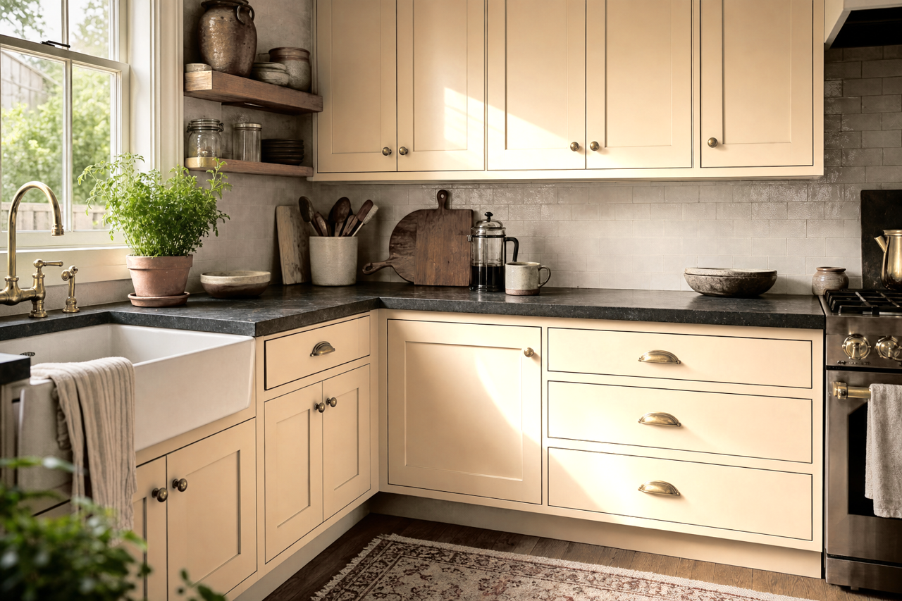 Cocoa by Benjamin Moore on cabinets