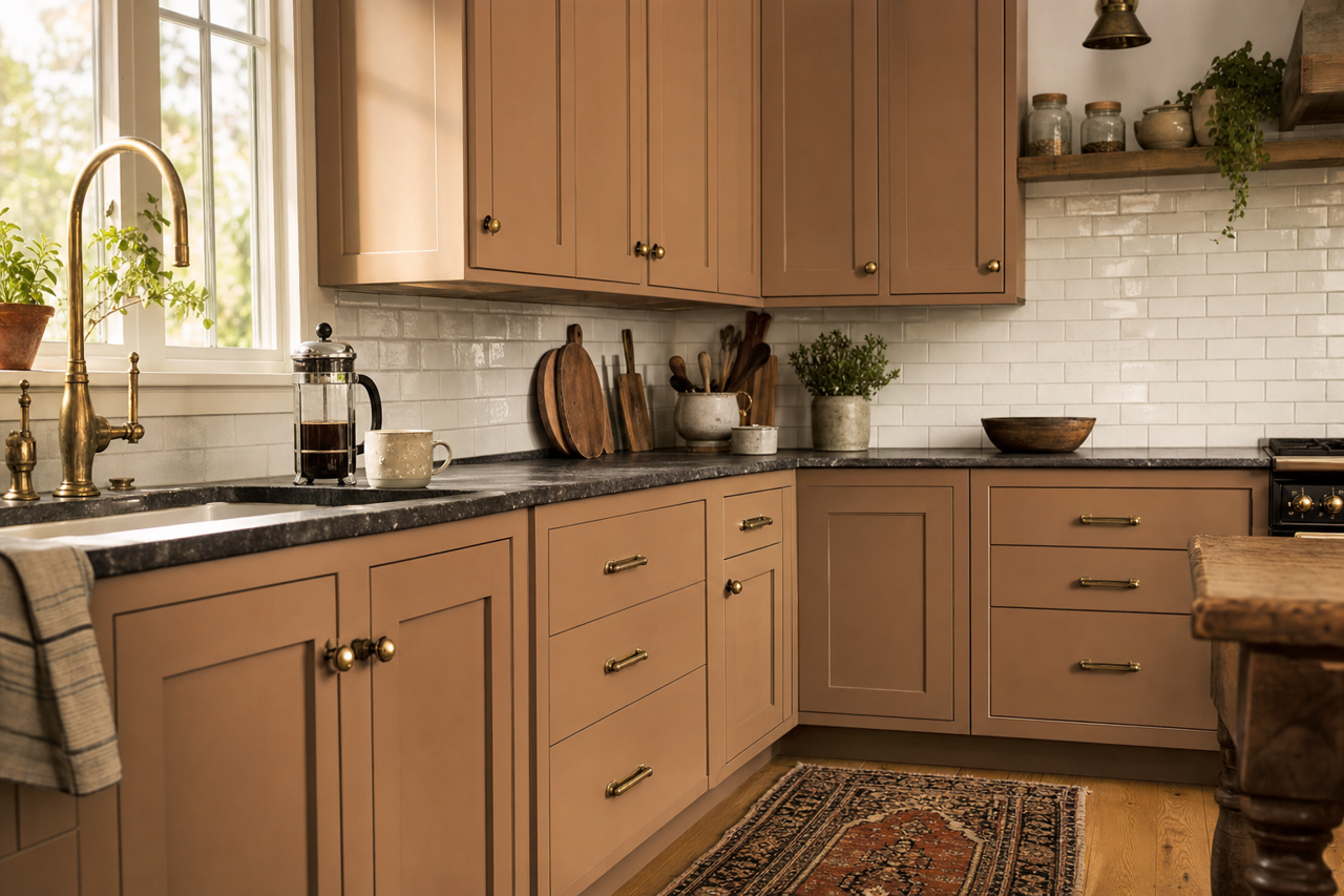 Baked by Benjamin Moore on cabinets