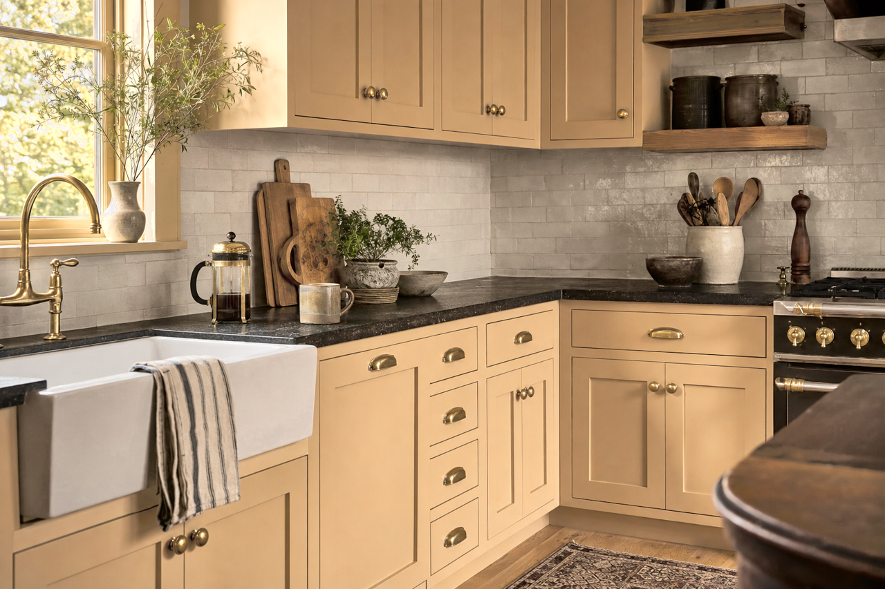 Hidden Oaks by Benjamin Moore on cabinets