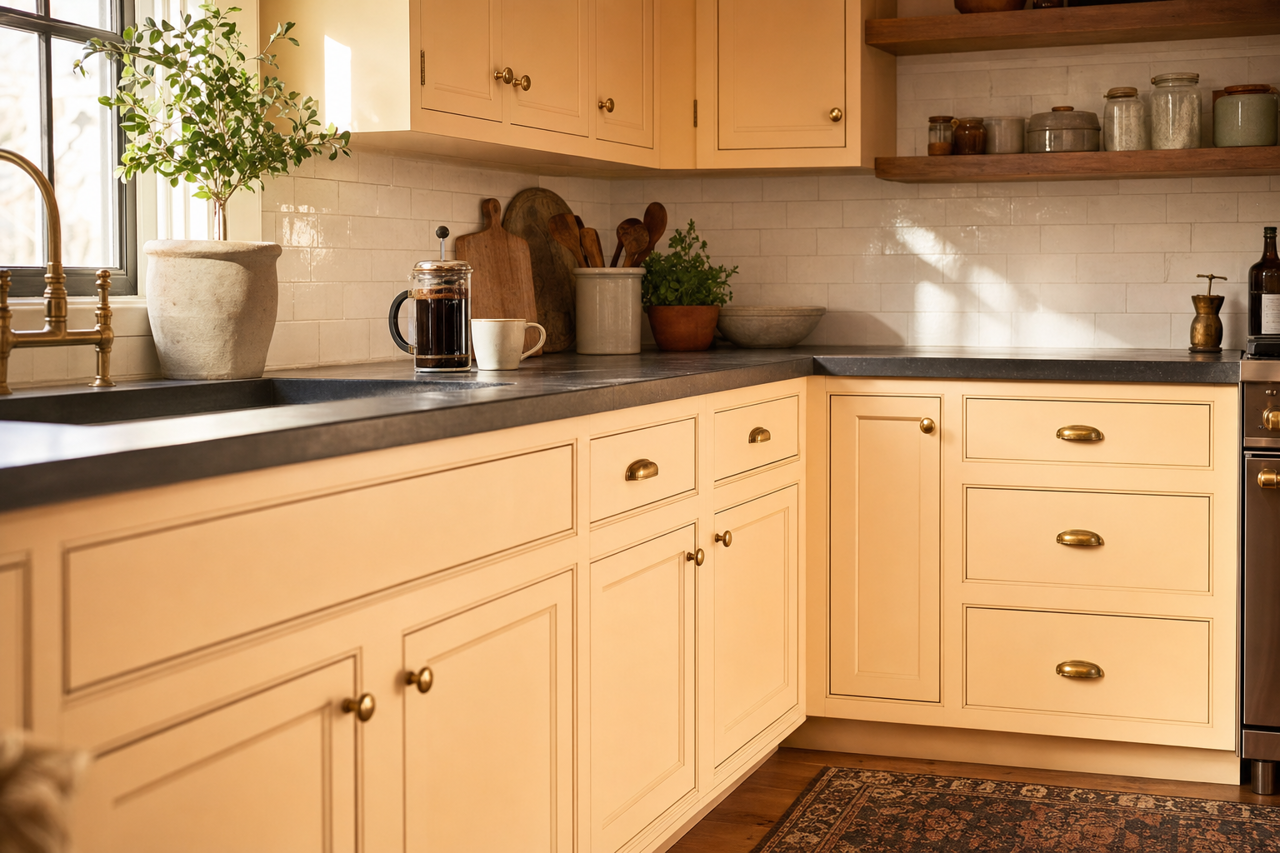 Beachcrest by Benjamin Moore on cabinets