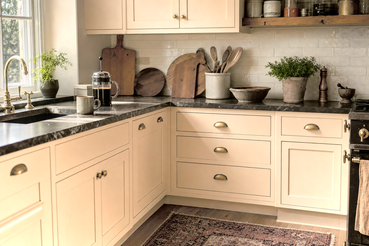 Powder by Benjamin Moore on cabinets