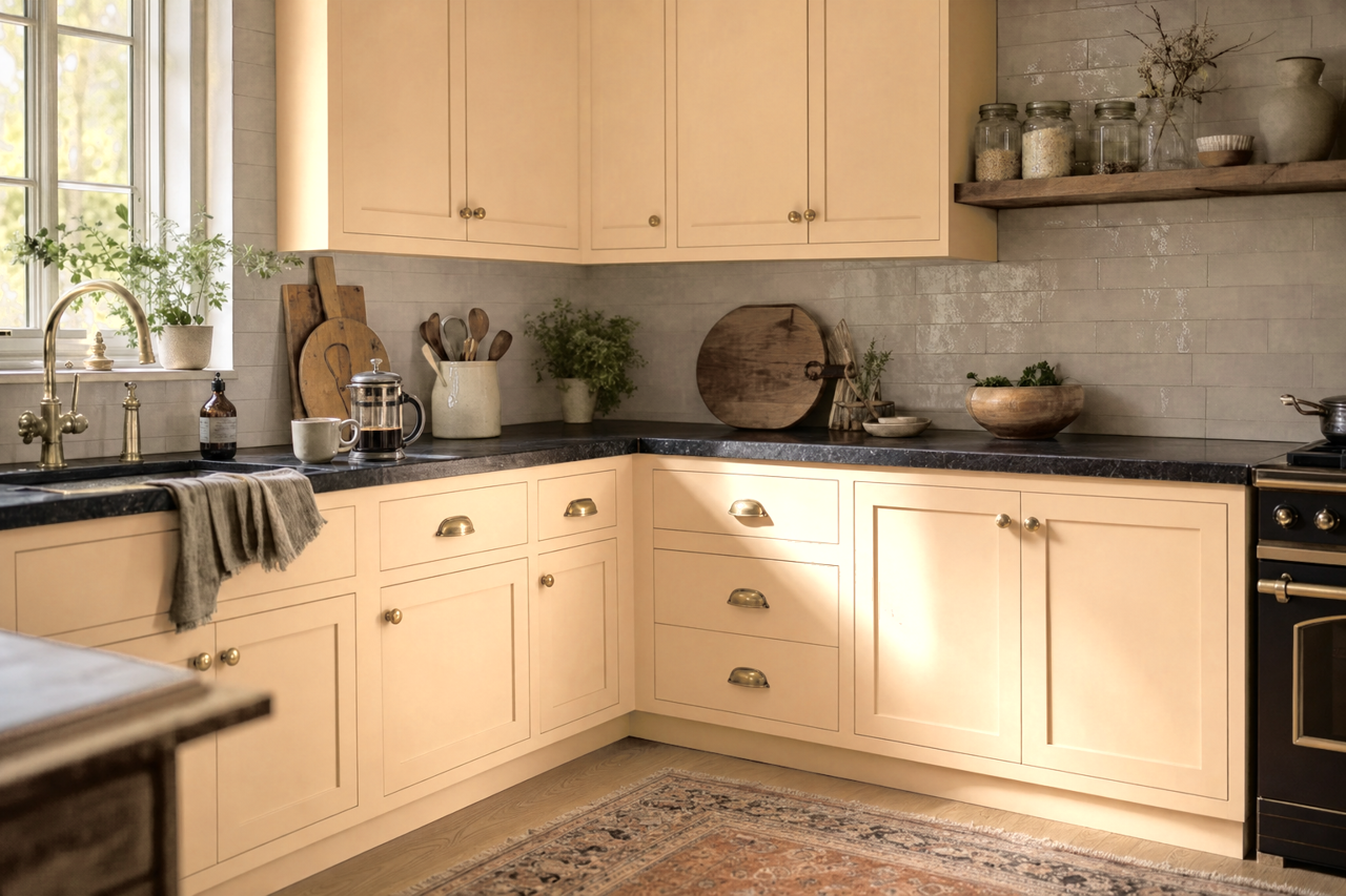 Tucson Tan by Benjamin Moore on cabinets