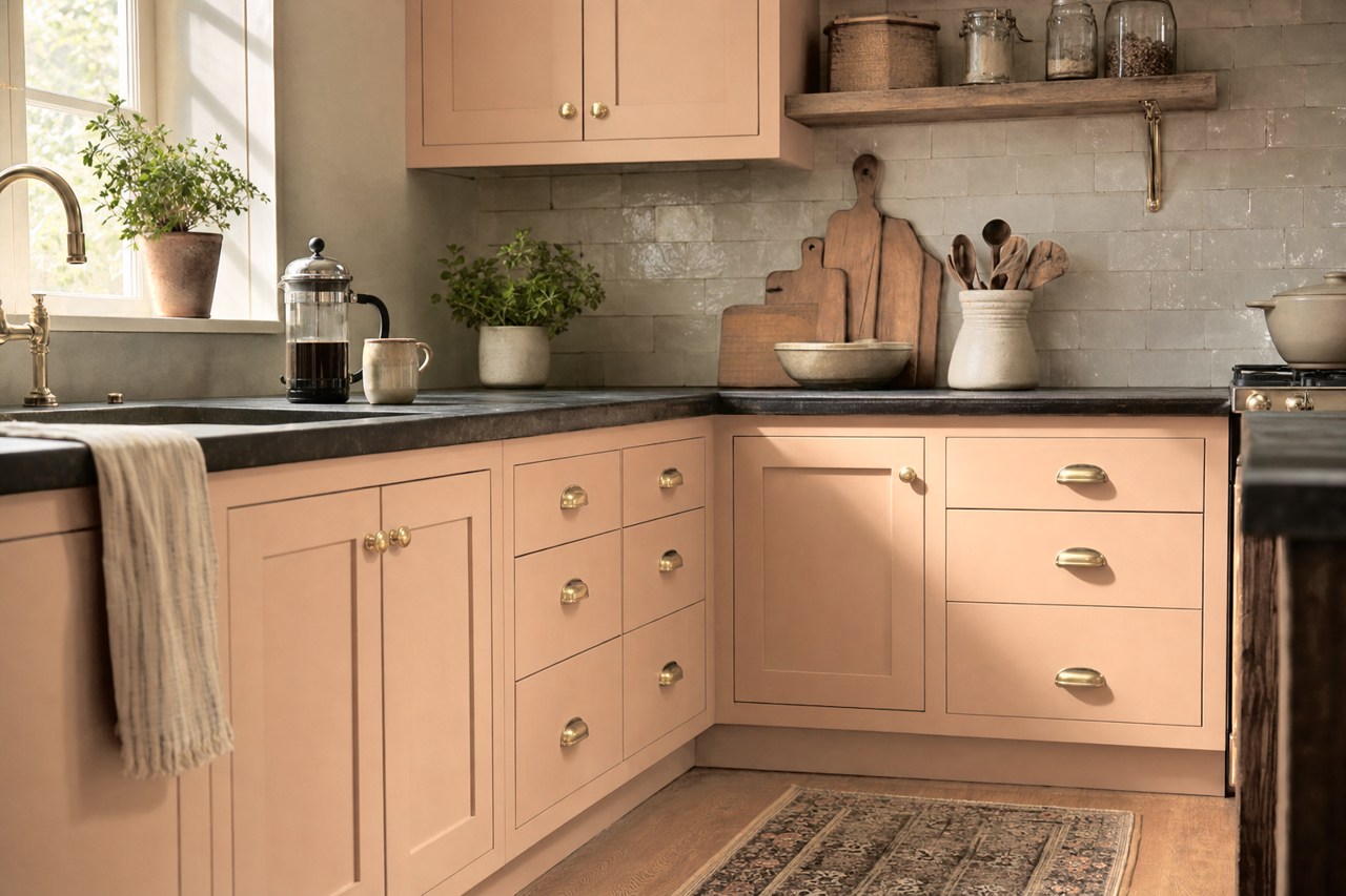 Dearborn Tan by Benjamin Moore on cabinets