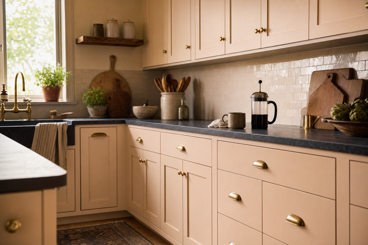Bashful by Benjamin Moore on cabinets