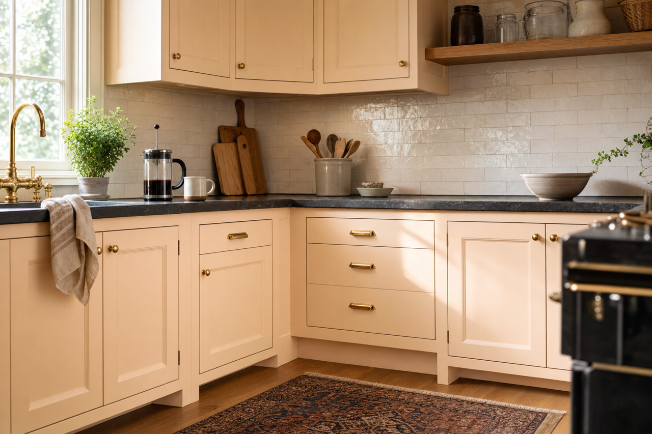 Pensacola Pink by Benjamin Moore on cabinets