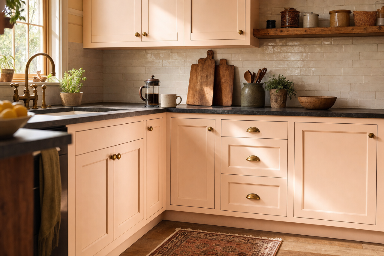 Sugarcane by Benjamin Moore on cabinets