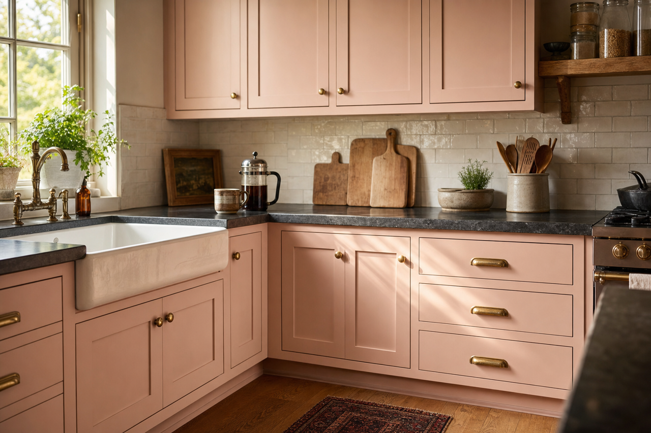 Rosetone by Benjamin Moore on cabinets