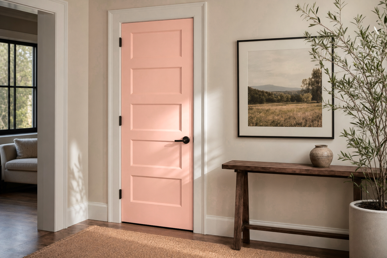 Peach Mousse by Benjamin Moore on interior-doors