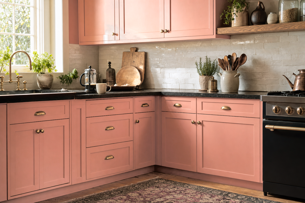 Mesa Peach by Benjamin Moore on cabinets