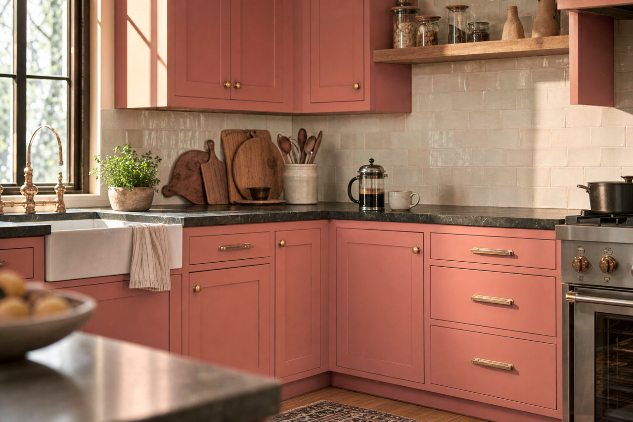Spiced by Benjamin Moore on cabinets