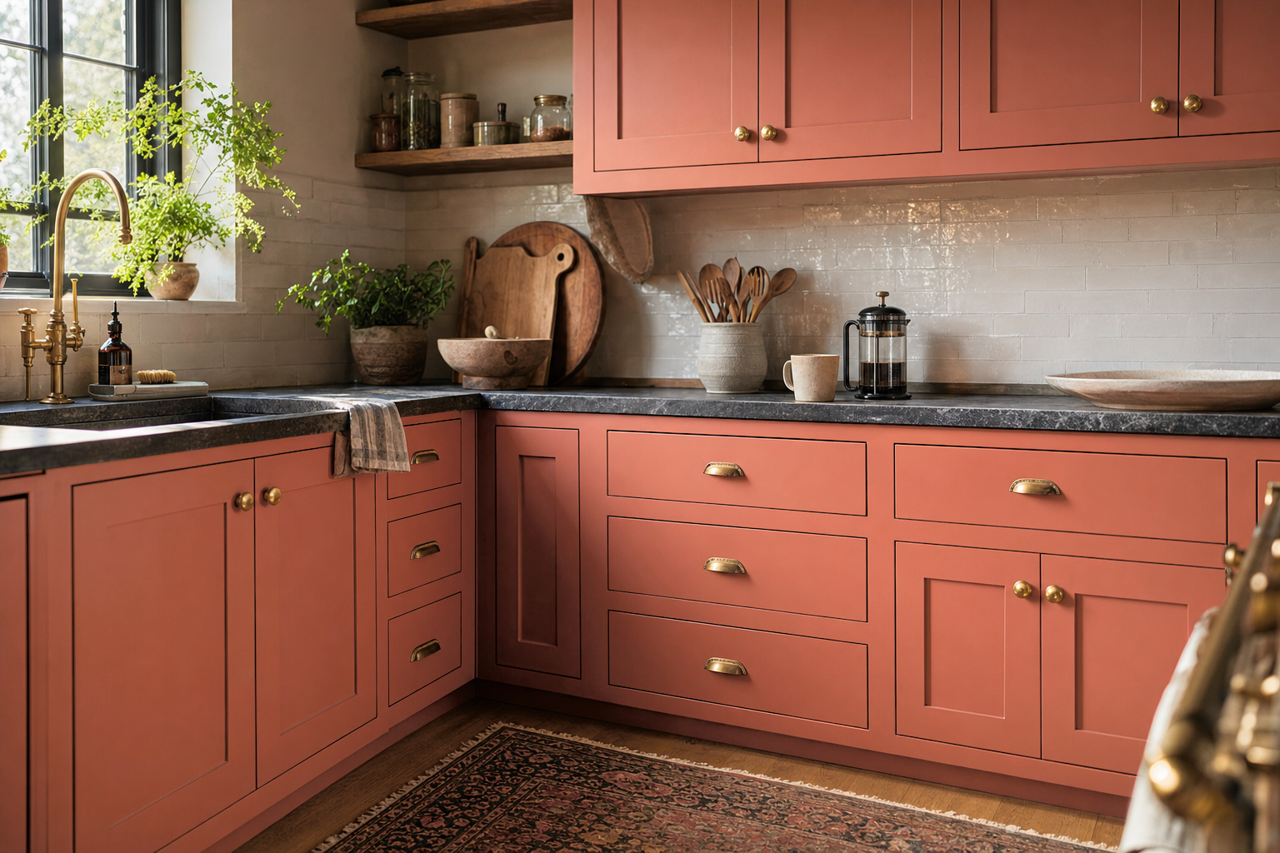 Baked by Benjamin Moore on cabinets