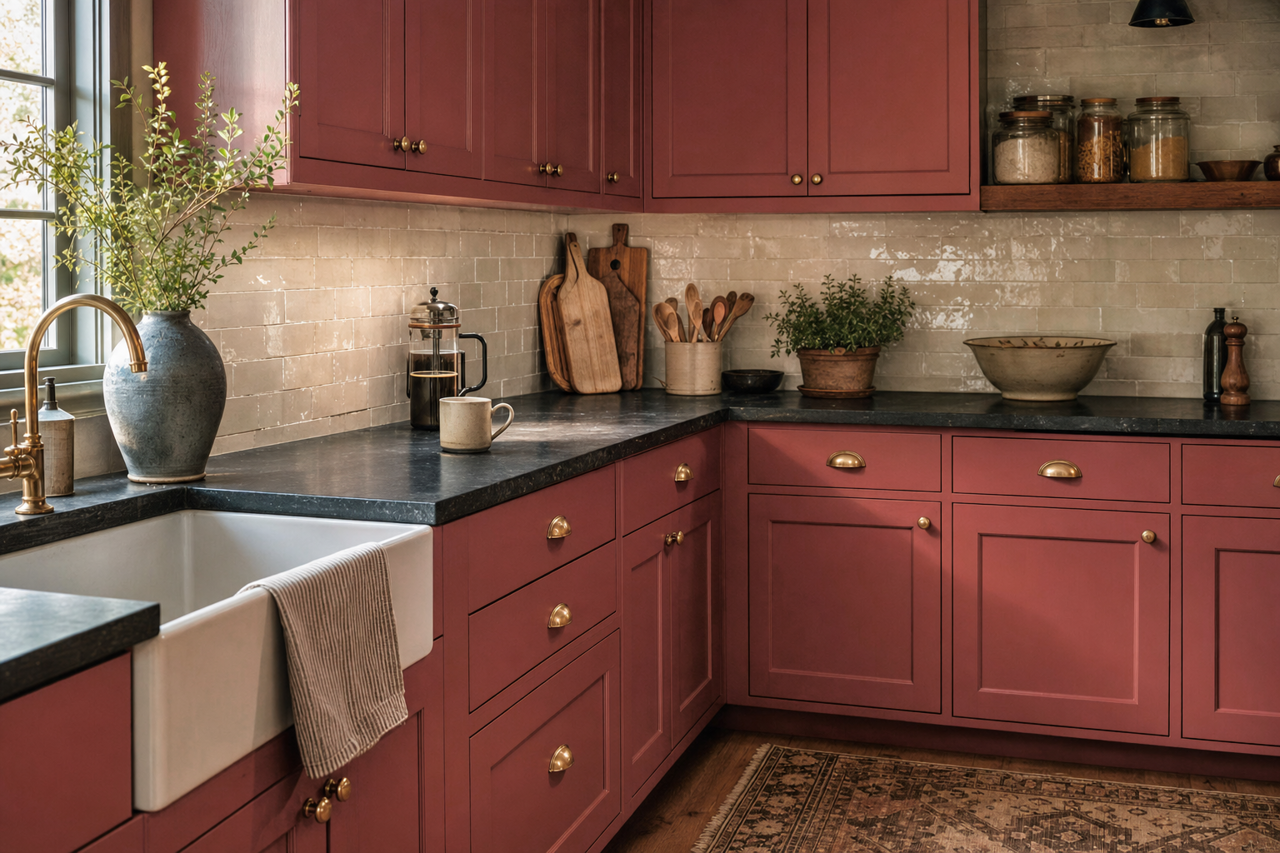 Onondaga Clay by Benjamin Moore on cabinets