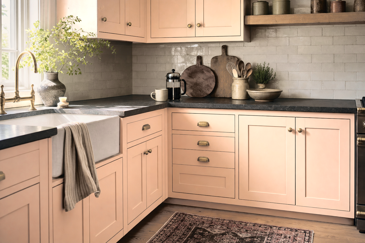 Apricot Beige by Benjamin Moore on cabinets
