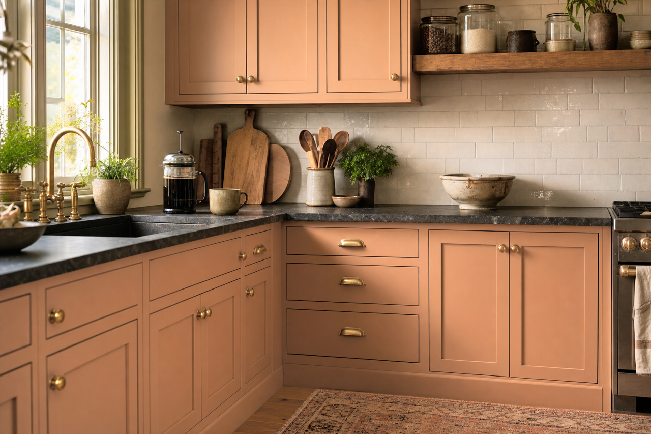 Potters Clay by Benjamin Moore on cabinets