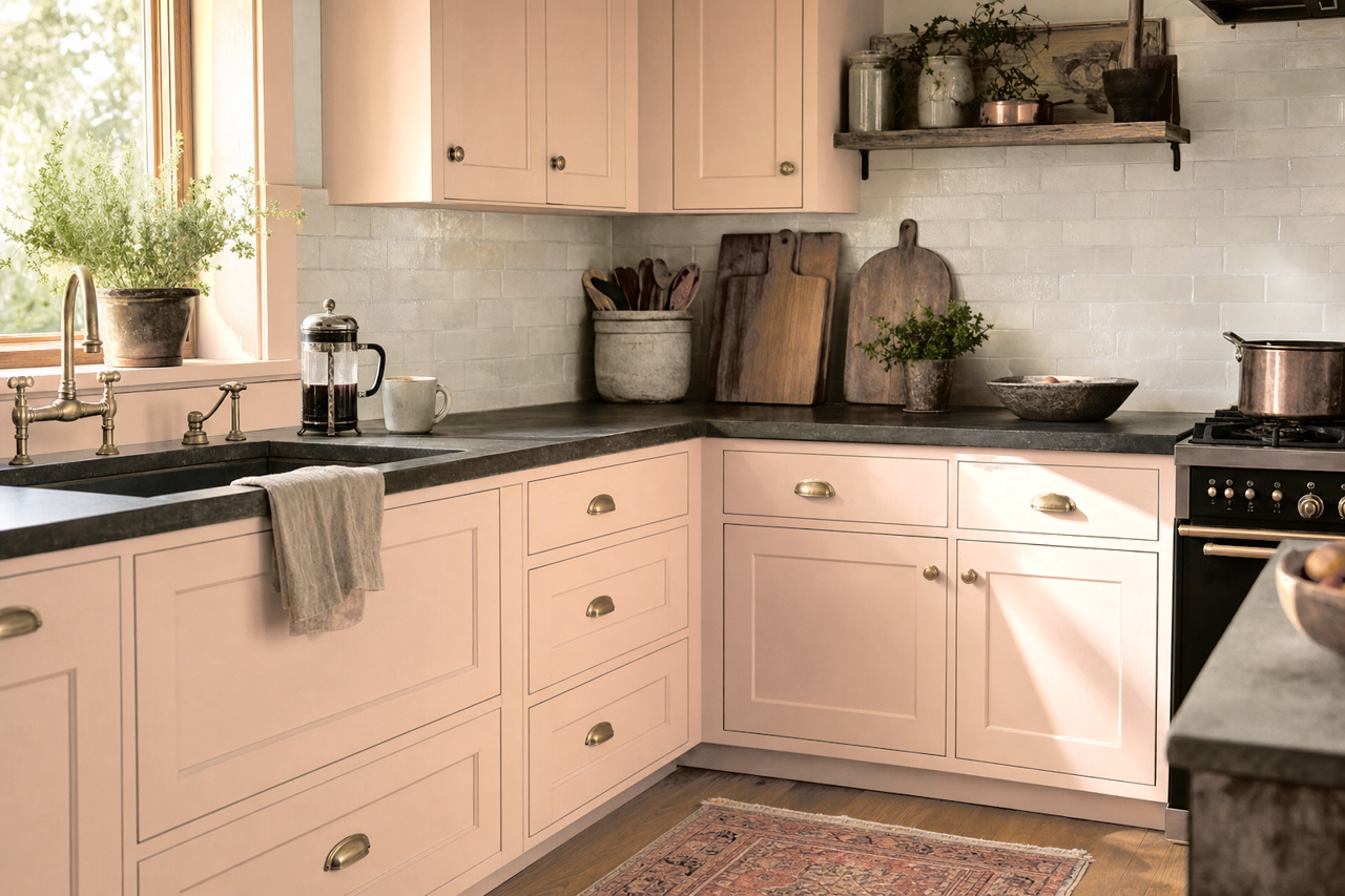 Crossroads by Benjamin Moore on cabinets