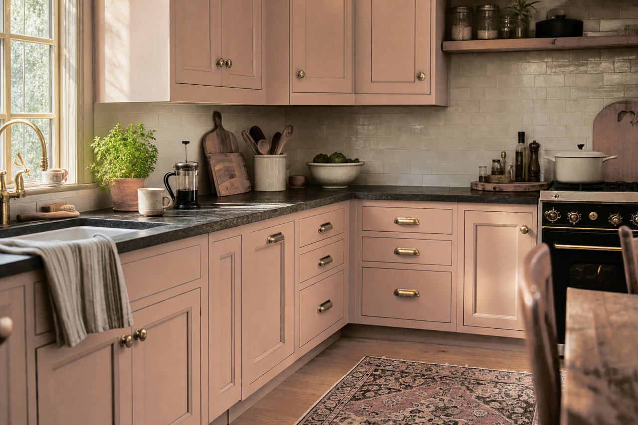 Baywood by Benjamin Moore on cabinets