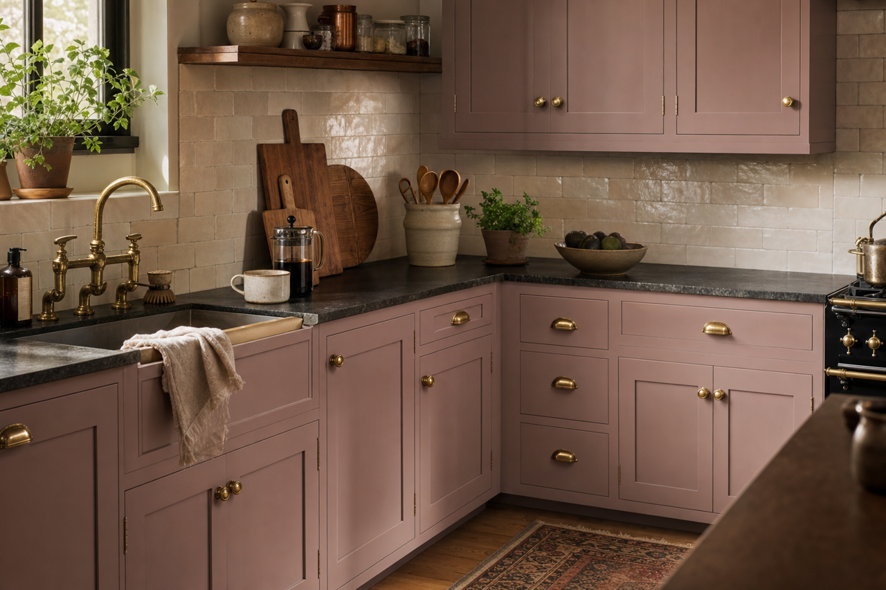 Mulberry by Benjamin Moore on cabinets