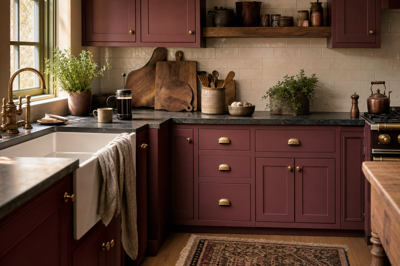 Beaujolais by Benjamin Moore on cabinets