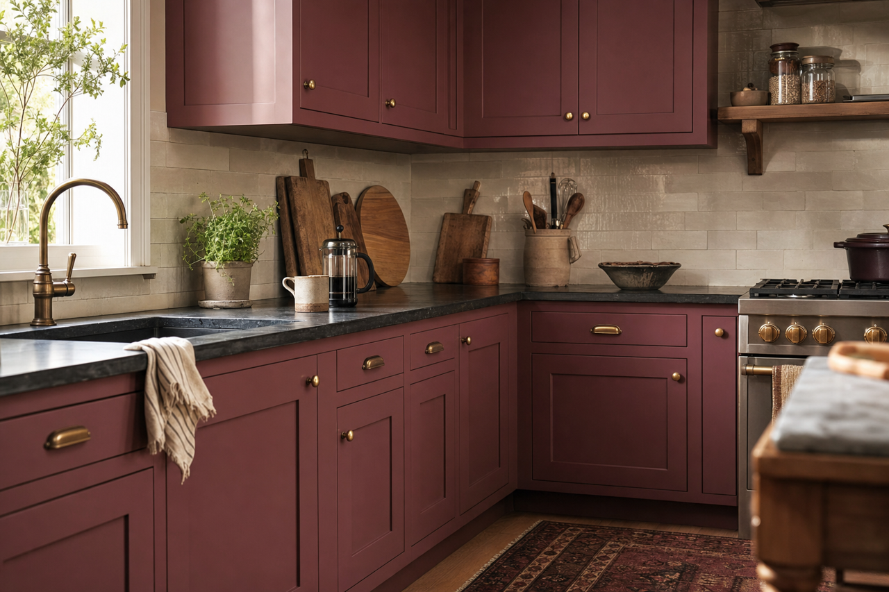 Ruby by Benjamin Moore on cabinets