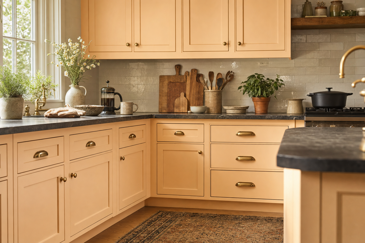 Peach by Benjamin Moore on cabinets