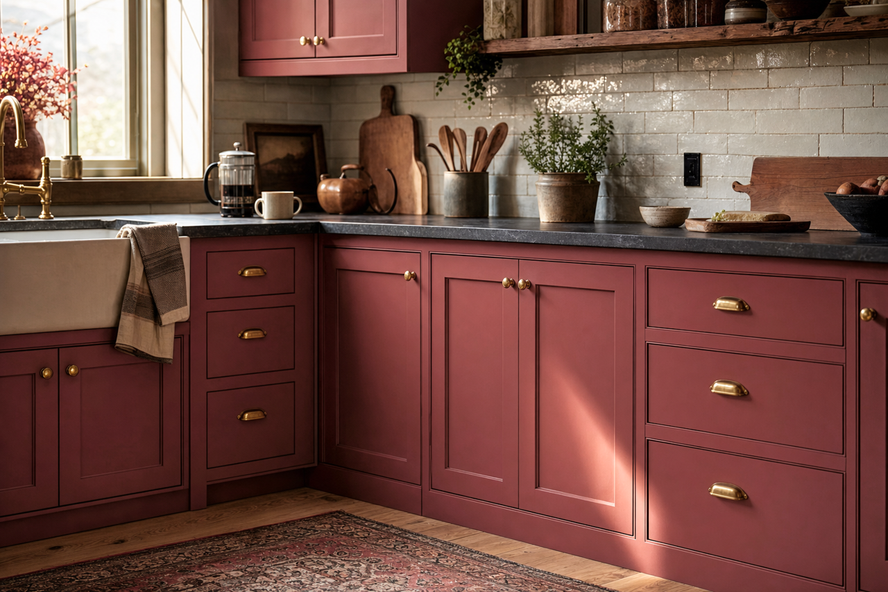 Warm Earth by Benjamin Moore on cabinets