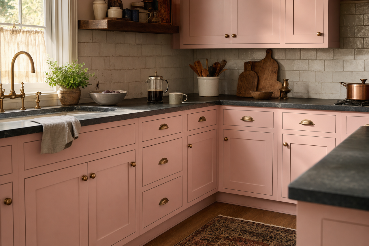Petunia Pink by Benjamin Moore on cabinets