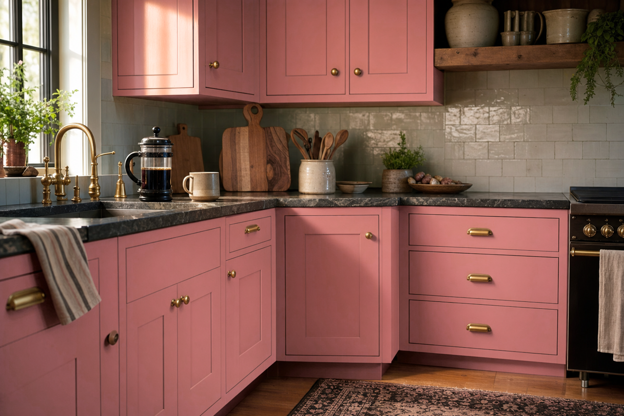 Toasted Mauve by Benjamin Moore on cabinets