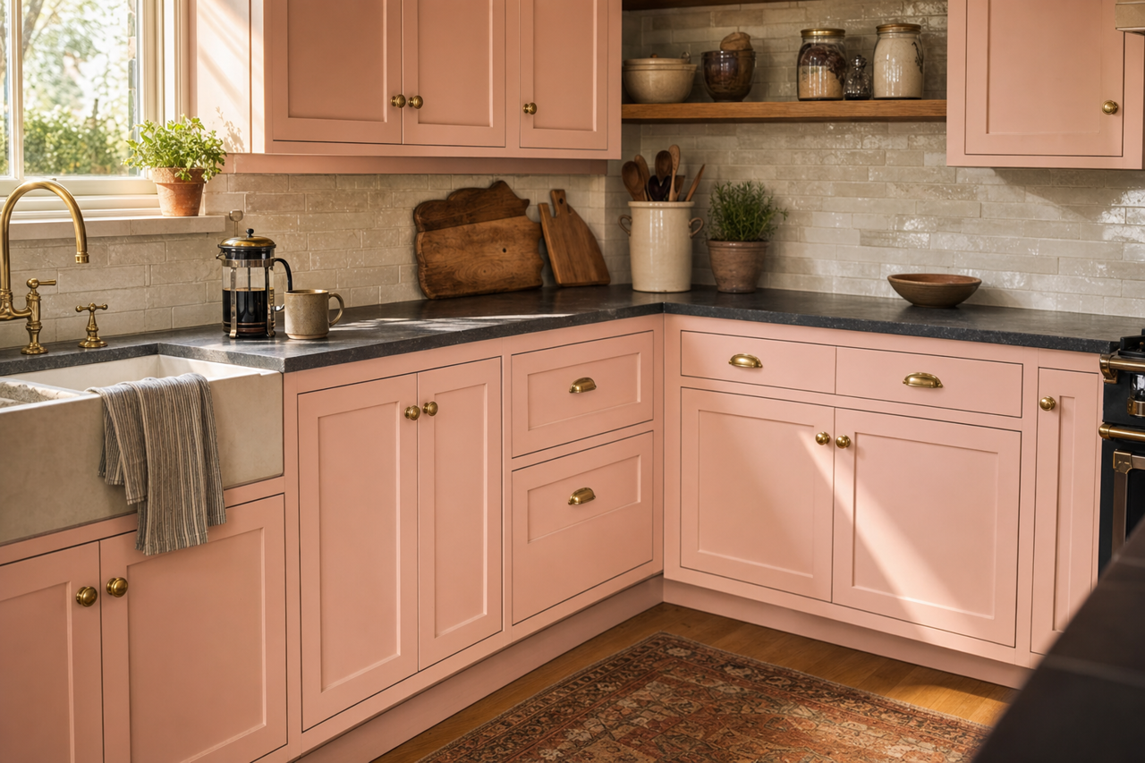 Fantasy Pink by Benjamin Moore on cabinets