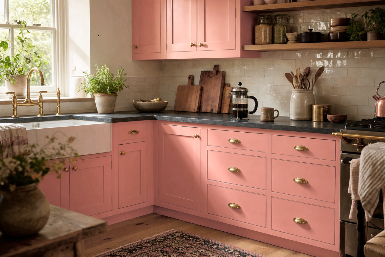 Venetian Rose by Benjamin Moore on cabinets