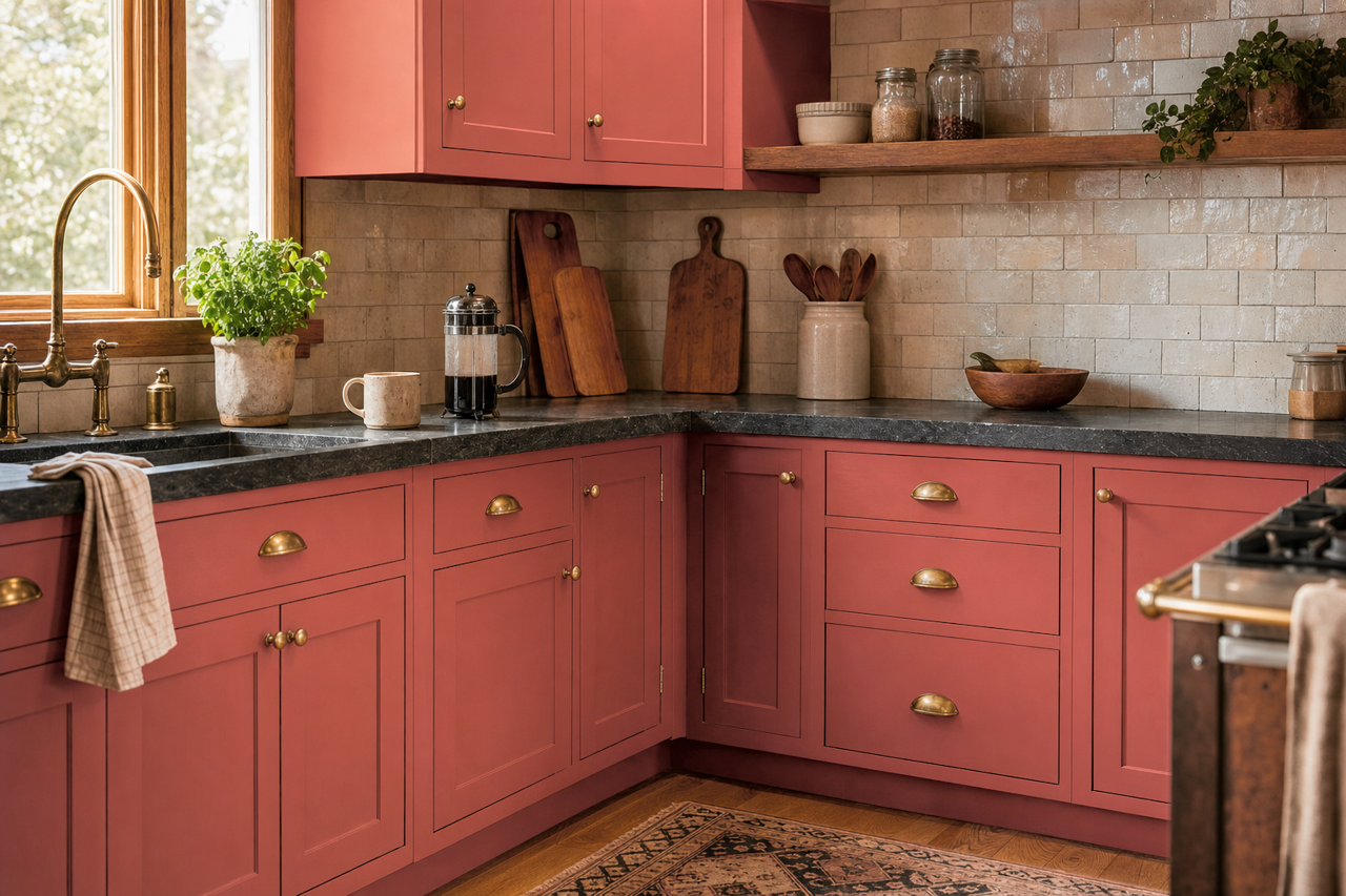 Crimson by Benjamin Moore on cabinets