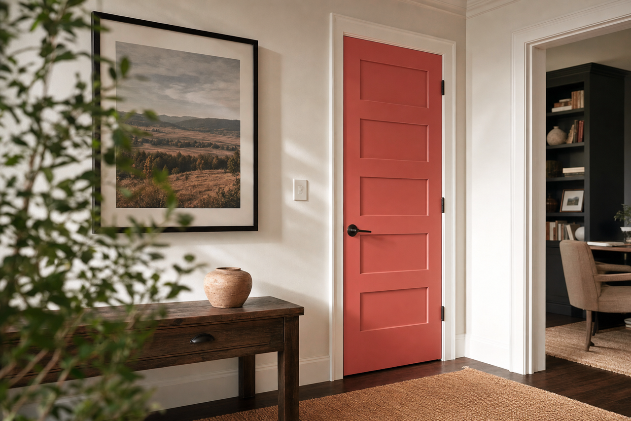 Crimson by Benjamin Moore on interior-doors