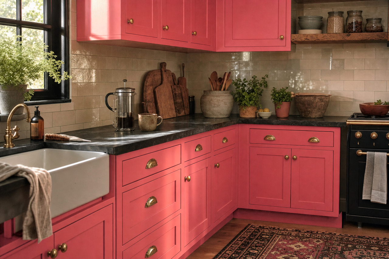 Milano Red by Benjamin Moore on cabinets