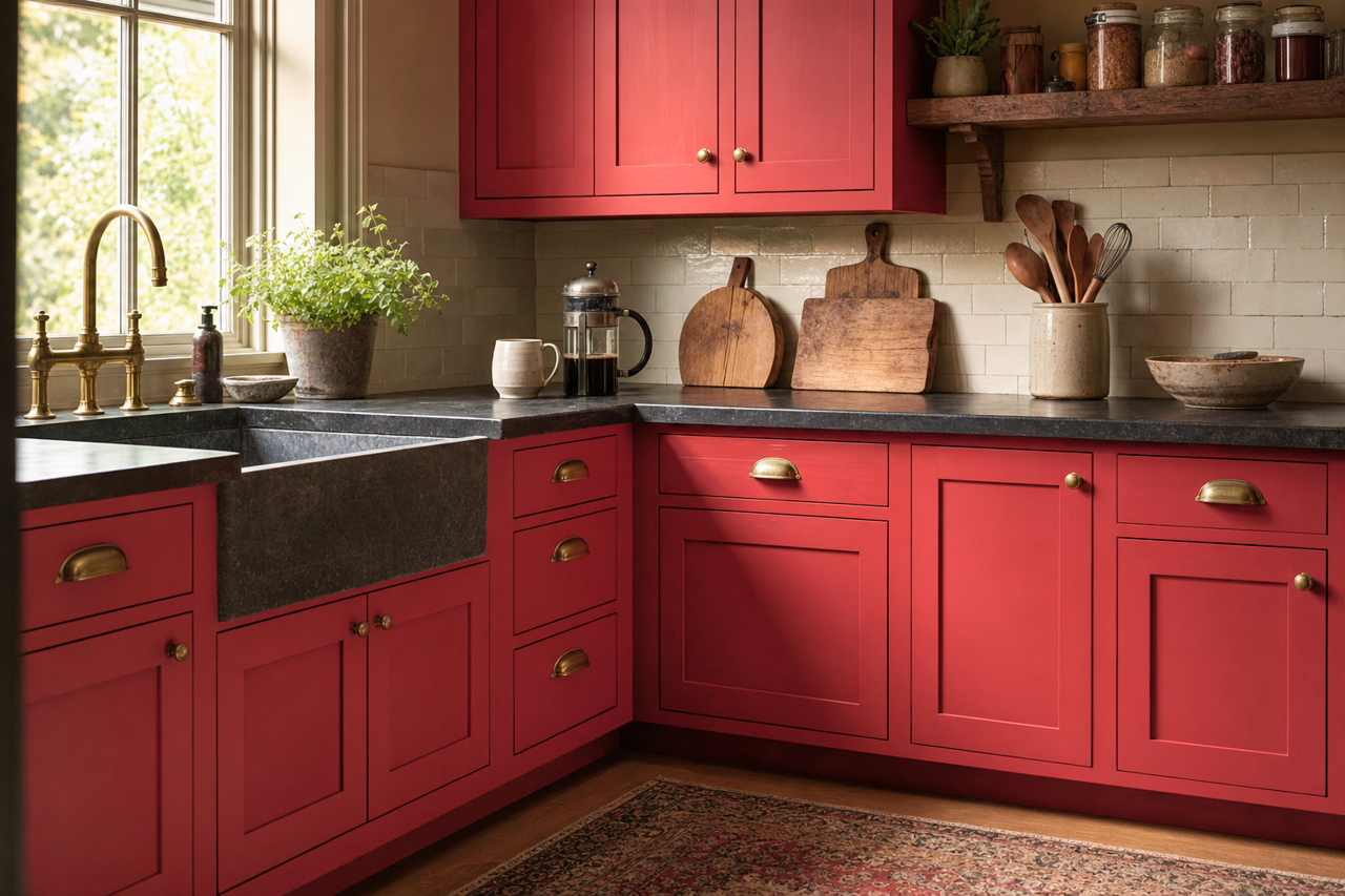 Poppy by Benjamin Moore on cabinets