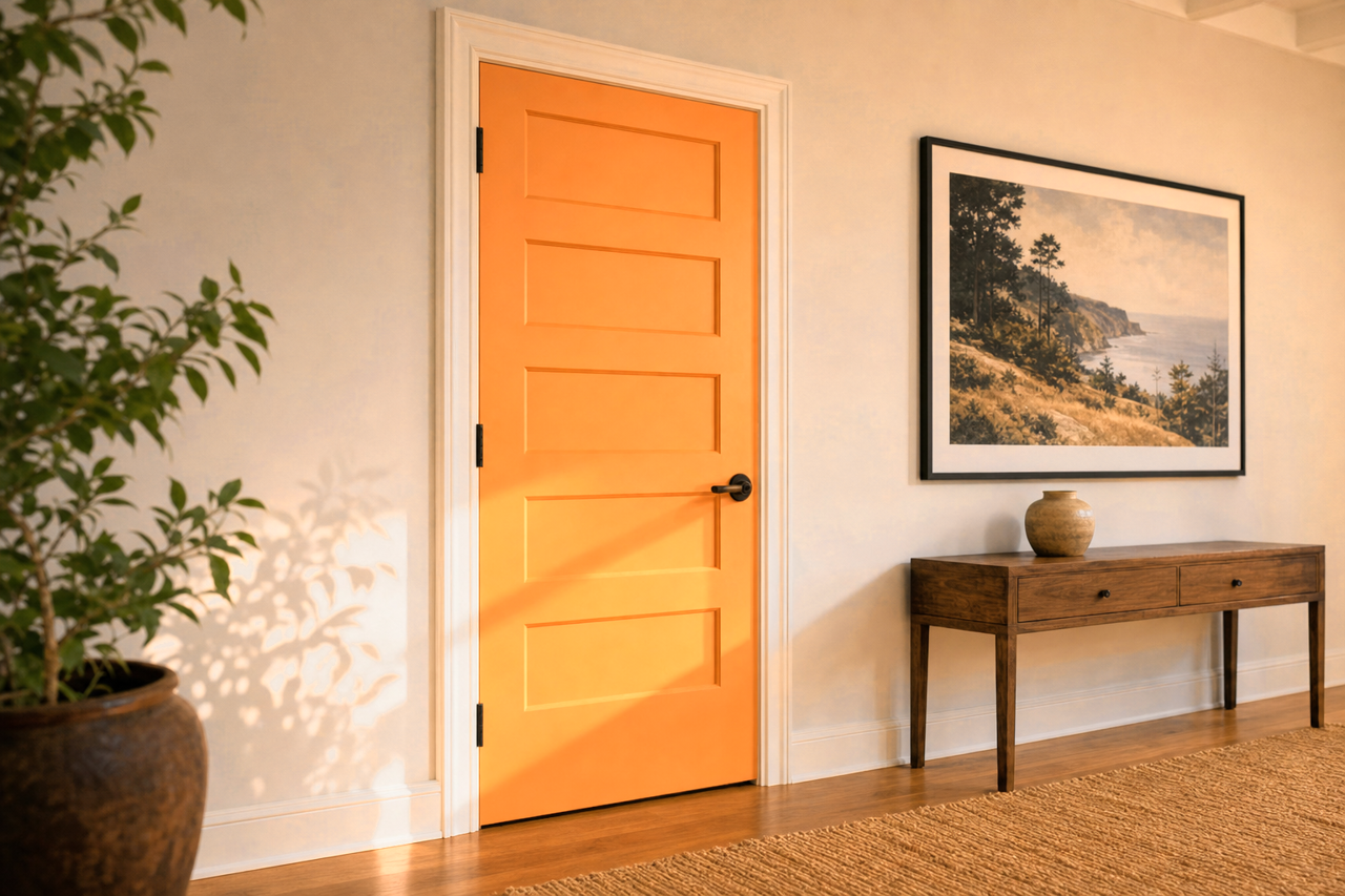 Tangerine by Benjamin Moore on interior-doors