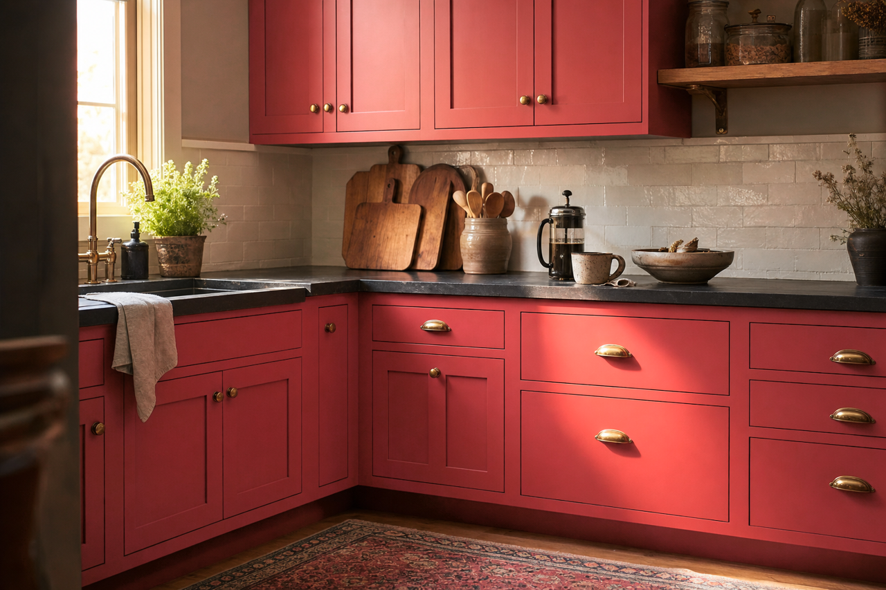Holly Berry by Benjamin Moore on cabinets