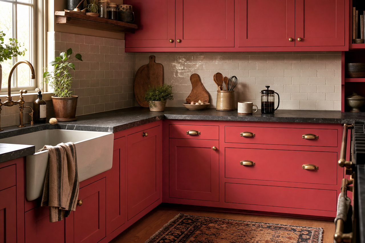 Ladybug Red by Benjamin Moore on cabinets