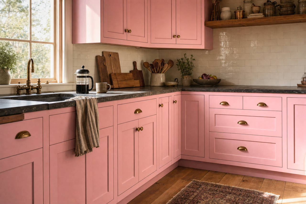 Misted Rose by Benjamin Moore on cabinets