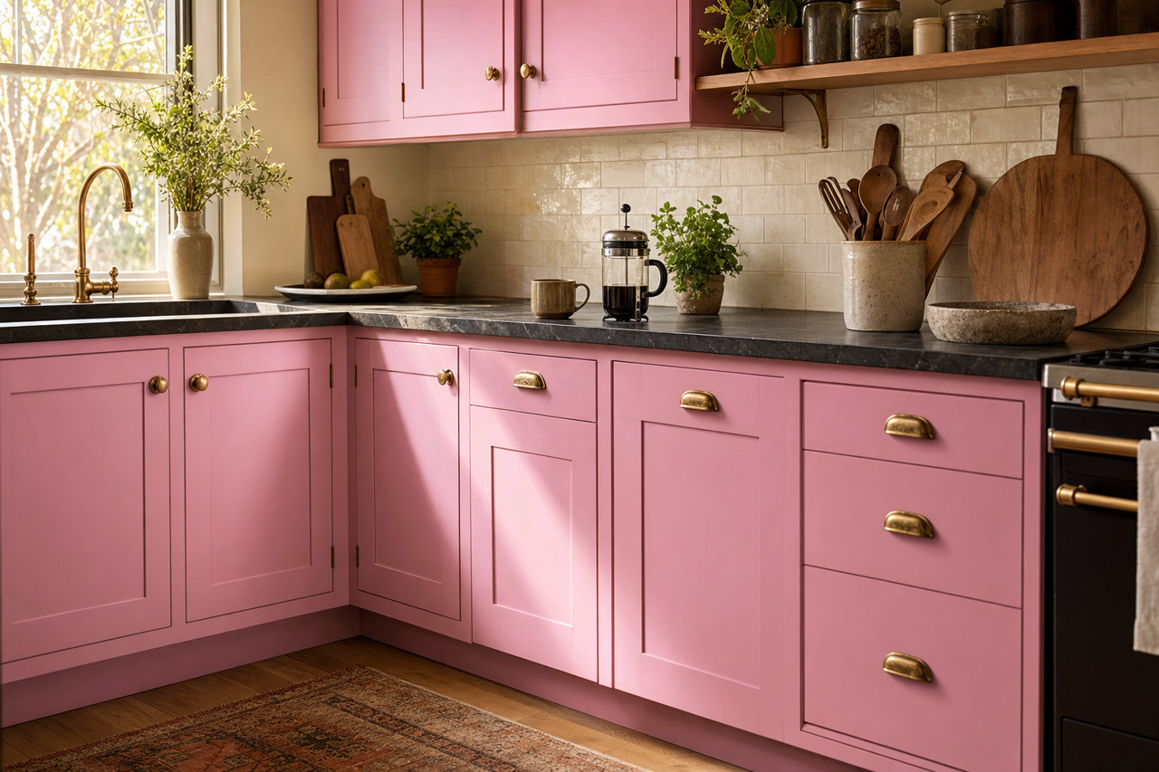 Island Sunset by Benjamin Moore on cabinets