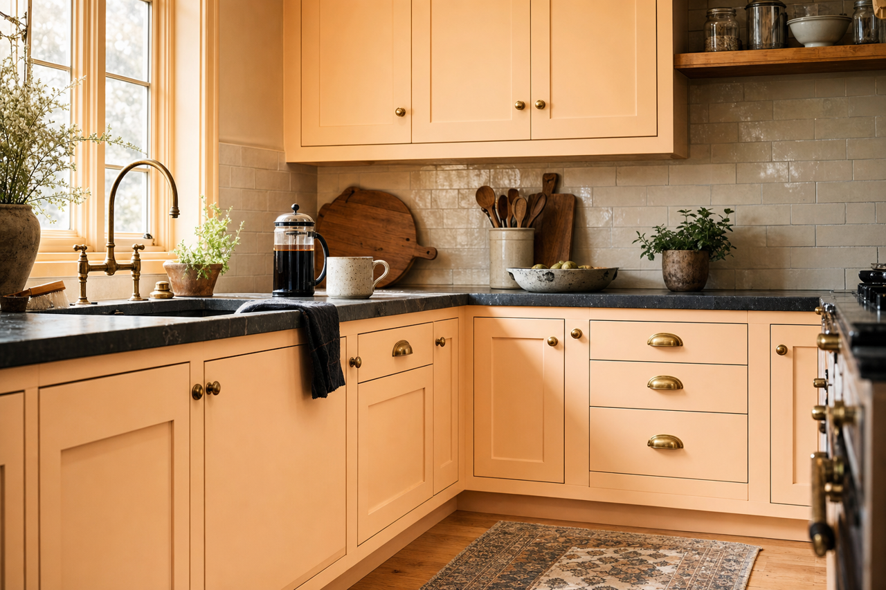 Peach Cider by Benjamin Moore on cabinets